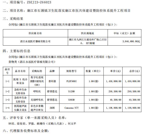 廉江市石頸鎮(zhèn)衛(wèi)生院落實廉江市醫(yī)共體建設暨防控體系提升工程項目【項目編號：ZDZJ23一 Z66023】包1結果公告(圖1)